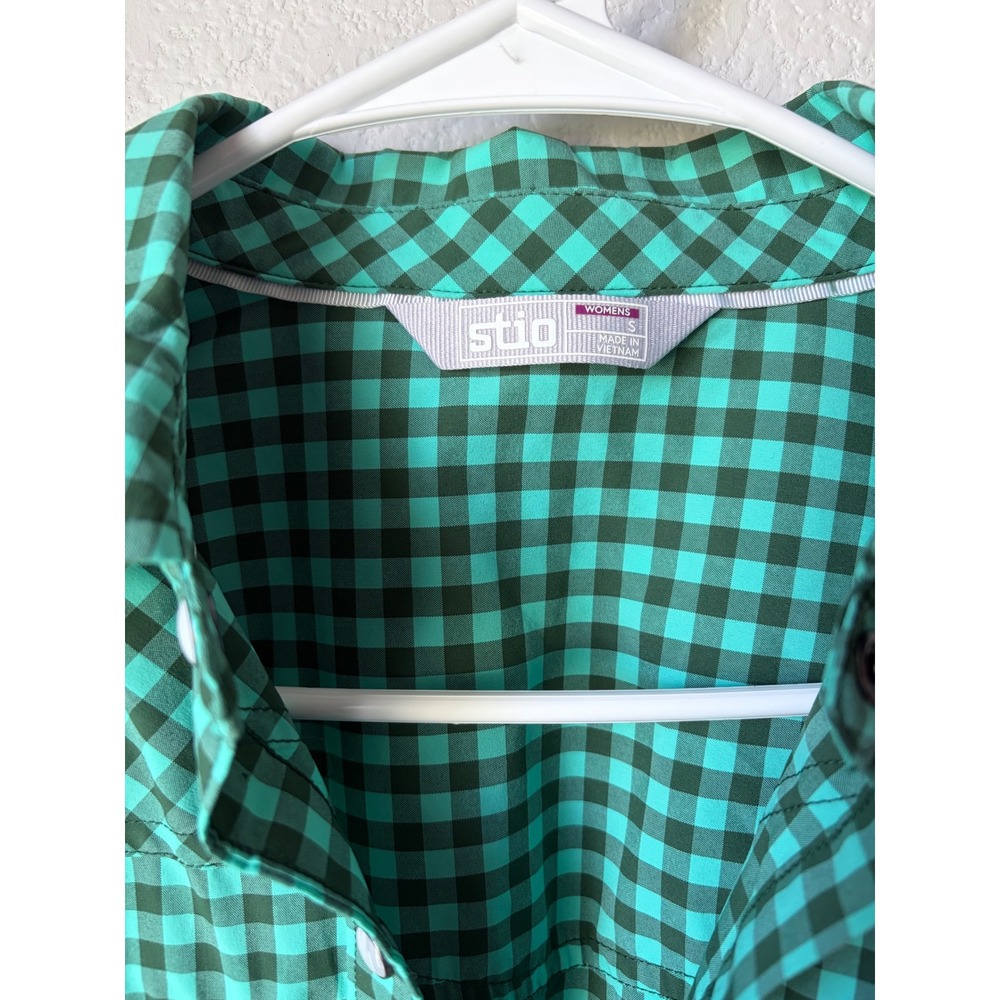 Stio Eddy Shirt Green Gingham Pearl Snap Long Sleeve Button Down - Picture 3 of 7